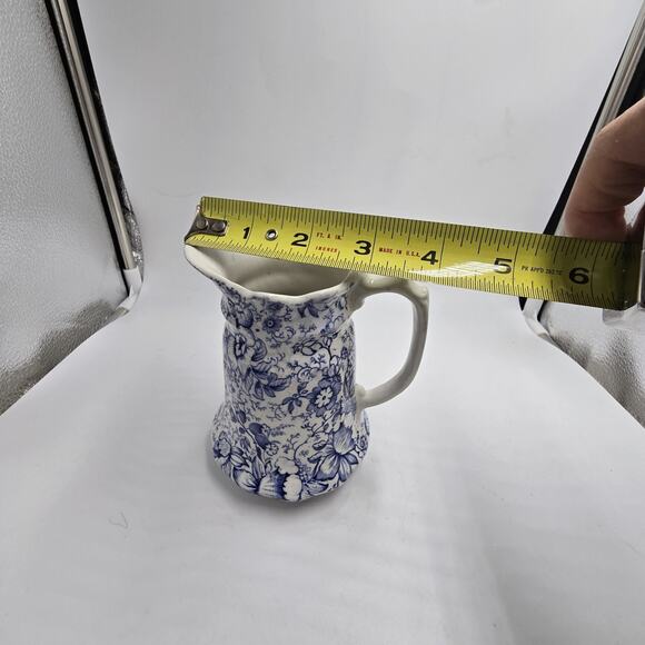 Vtg J Kent Fenton England Early 18th C Chintz 5" Pitcher Blue White Floral - Picture 7 of 8